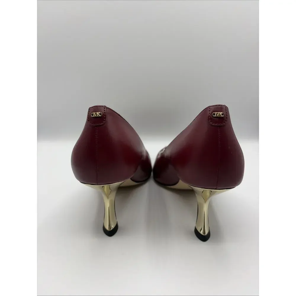 Michael Kors Women's Luna Mid Pump Leather Deep Red Size 9 M Excellent